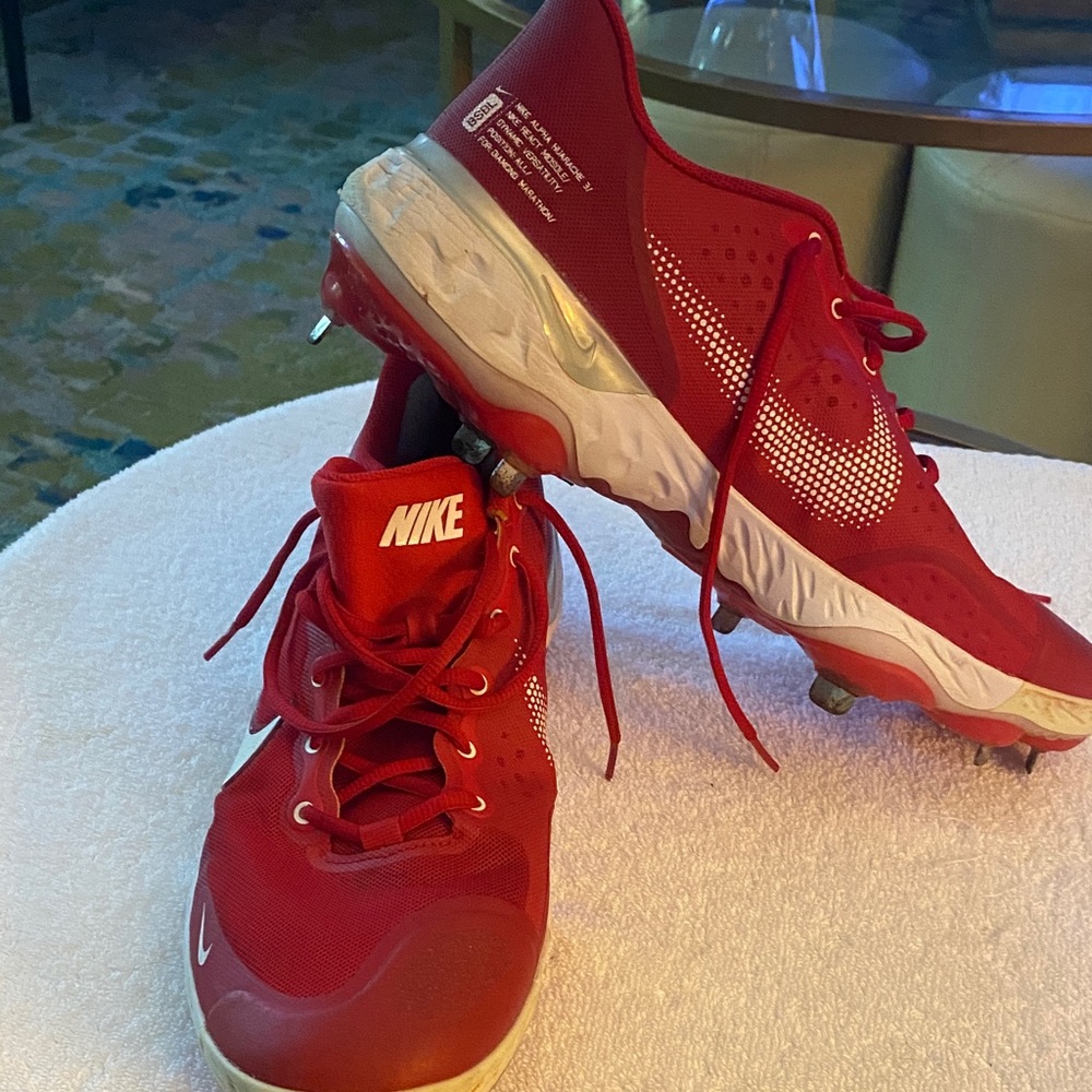 Nike Red and White Cleats  Nike react size 12 Nike react
